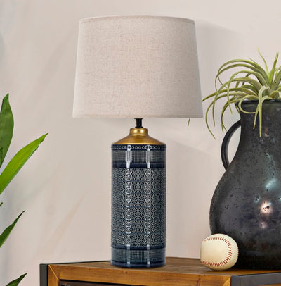 Lampada con base in ceramica paralume in tessuto design moderno cm 30x55h