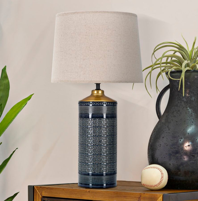 Lampada con base in ceramica paralume in tessuto design moderno cm 30x55h