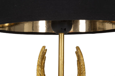 Lampada moderna da tavolo dorata con ali e paralume nero cm 25x45h