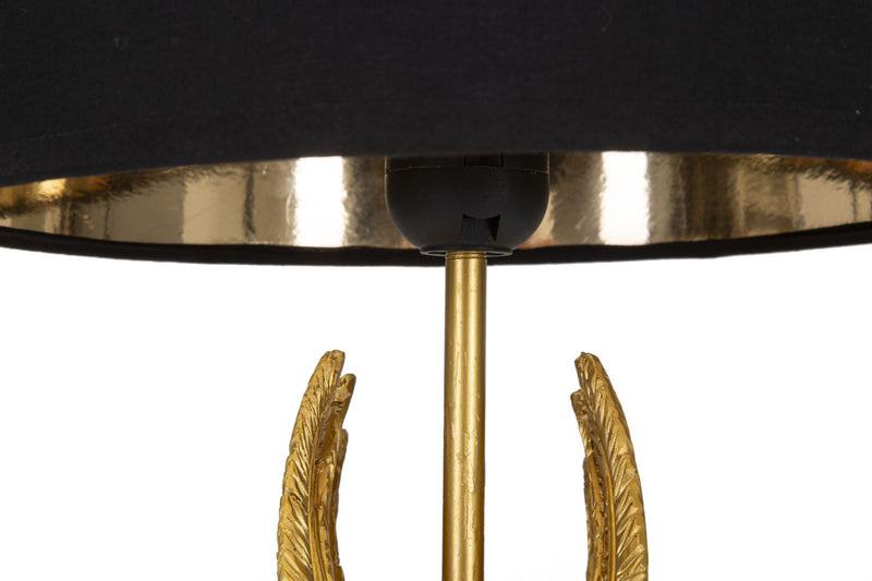 Lampada moderna da tavolo dorata con ali e paralume nero cm 25x45h