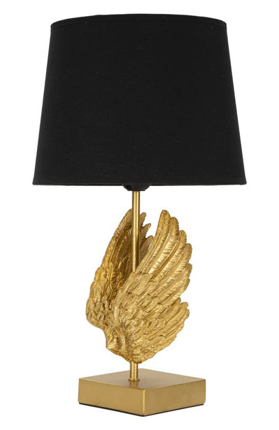 lampada da tavolo base dorata paralume in tessuto nero 