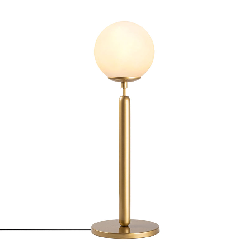 Lampada elegante moderna da tavolo asta in metallo dorato paralume in vetro cm 18x52h