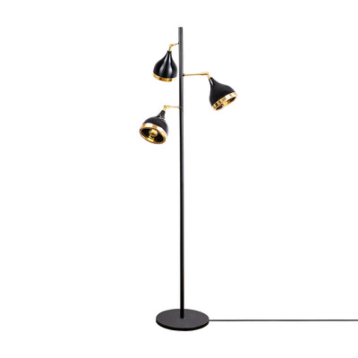 Lampada da terra moderna 3 paralumi orientabili in metallo nero e oro cm 52x163h