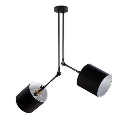Lampadario moderno 2 luci struttura regolabile in metallo nero cm 100x107h