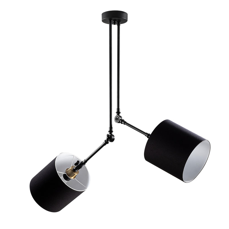 Lampadario moderno 2 luci struttura regolabile in metallo nero cm 100x107h