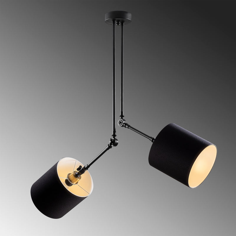 Lampadario moderno 2 luci struttura regolabile in metallo nero cm 100x107h