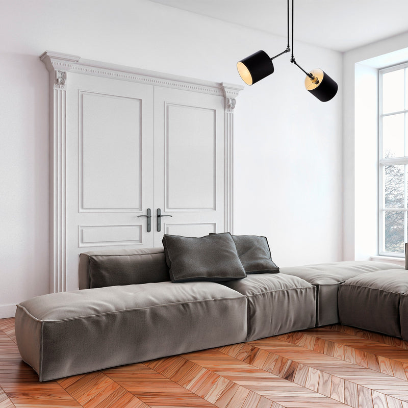 Lampadario moderno 2 luci struttura regolabile in metallo nero cm 100x107h