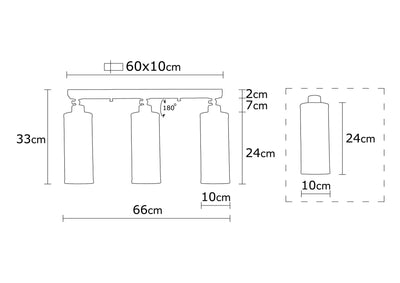 Lampadario a soffitto 3 paralumi orientabili stile industriale cm 66x10x33h