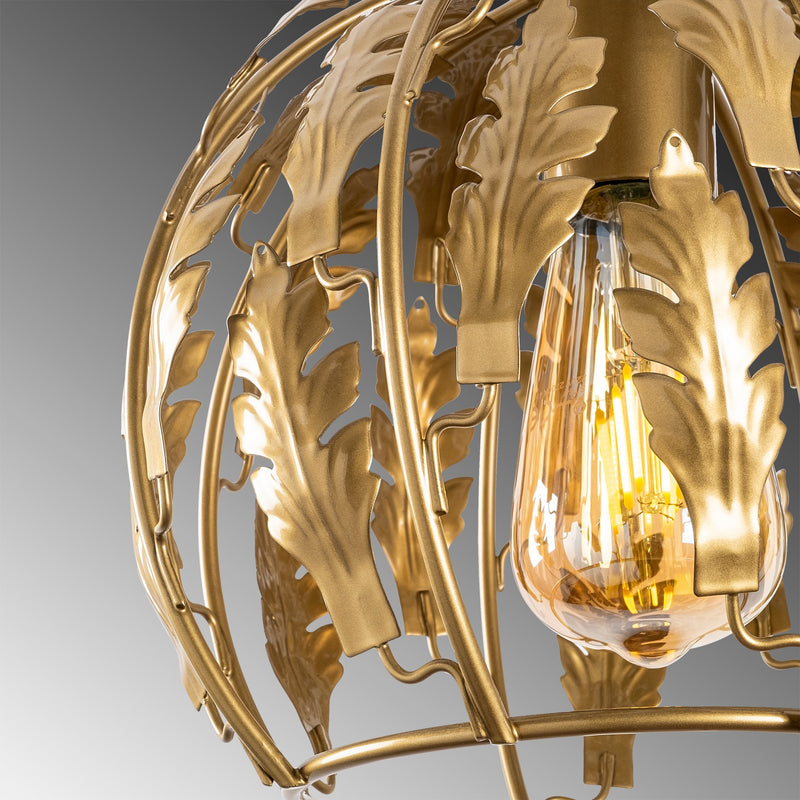 Lampadario elegante a sospensione paralume in metallo sagomato colore oro cm 16x124h