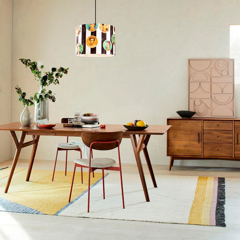 Lampadario soggiorno una luce con paralume in tessuto fantasia cm 40x124h