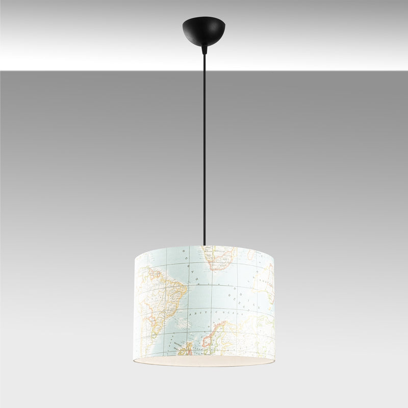 Lampadario una luce moderno a sospensione con fantasia mappamondo cm 40x124h