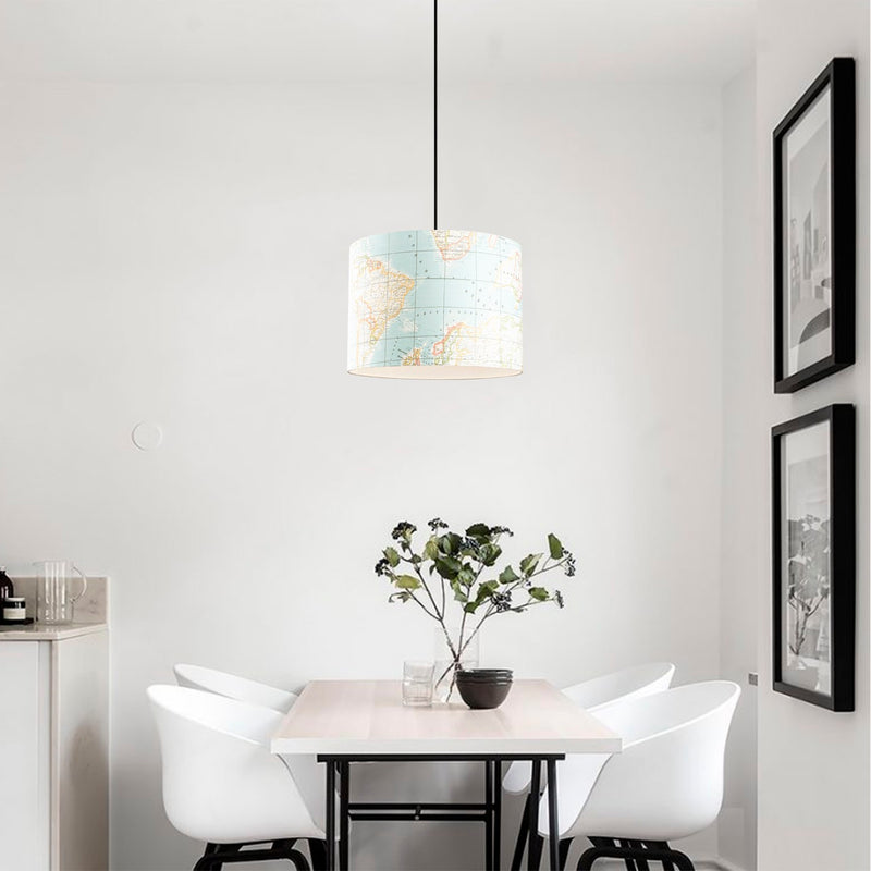 Lampadario una luce moderno a sospensione con fantasia mappamondo cm 40x124h