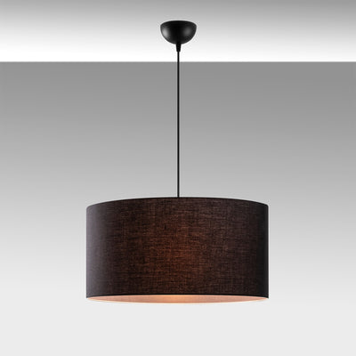 Lampadario una luce con paralume cilindrico in tessuto nero cm 50x121h