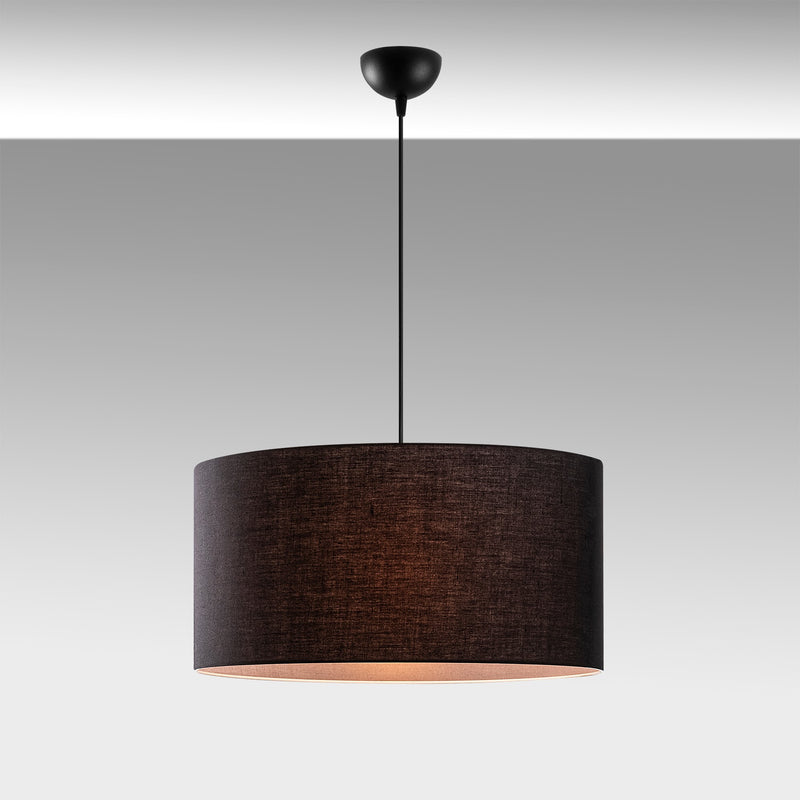 Lampadario una luce con paralume cilindrico in tessuto nero cm 50x121h