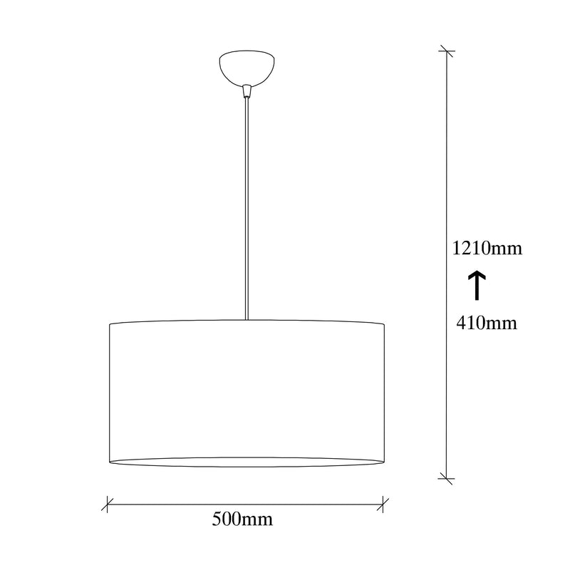 Lampadario una luce con paralume cilindrico in tessuto nero cm 50x121h