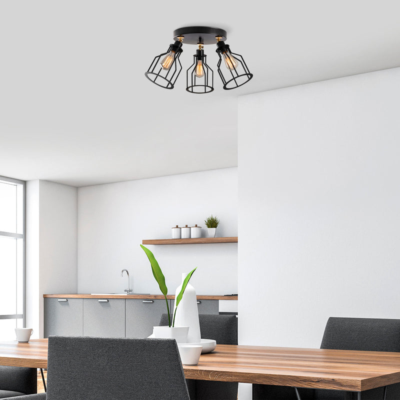 Lampadario moderno da soffitto 3 luci in metallo colore nero cm 55x32h