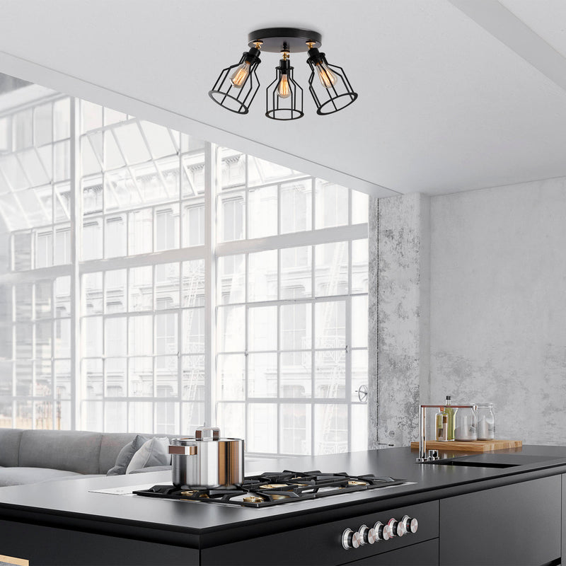 Lampadario moderno da soffitto 3 luci in metallo colore nero cm 55x32h