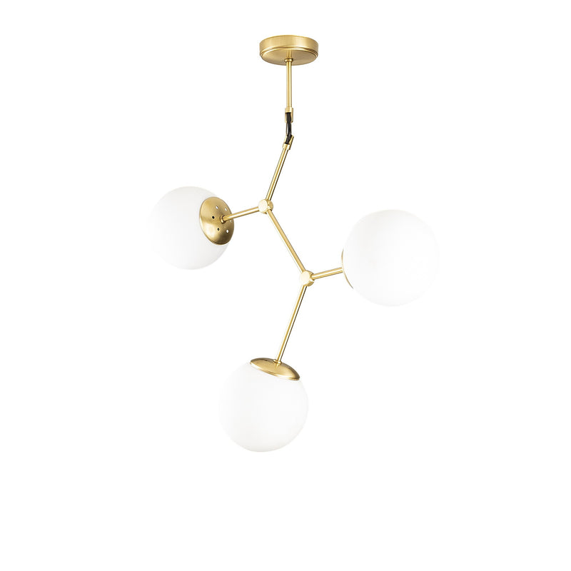 Lampadario elegante 3 luci in metallo dorato paralumi in vetro cm 55x15x65h