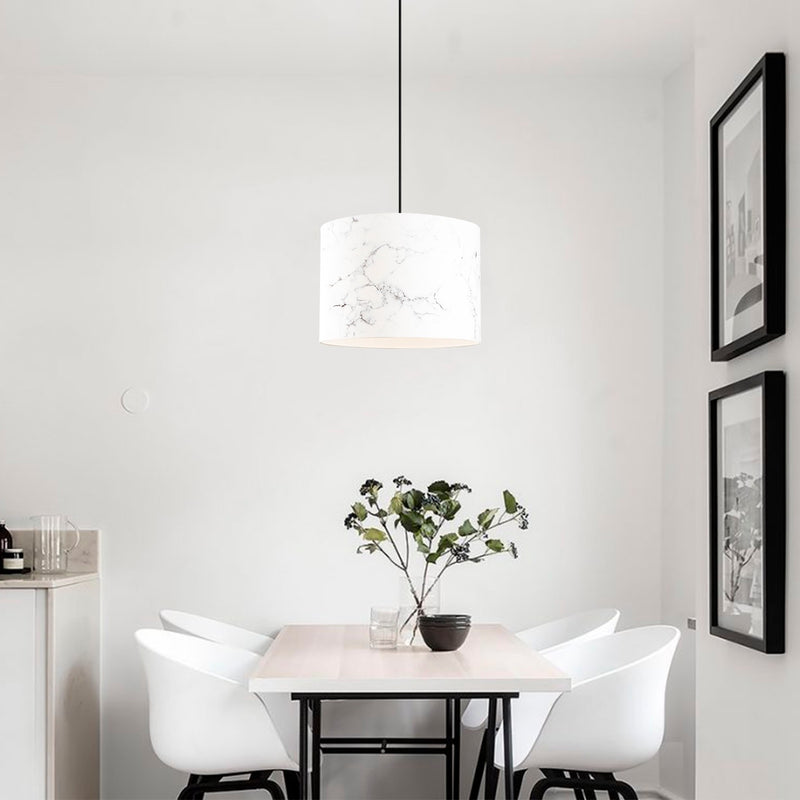 Lampadario moderno a sospensione con paralume in tessuto fantasia cm 40x124h