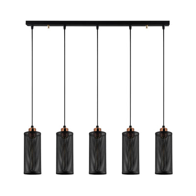 Lampadario a sospensione 5 luci in metallo nero stile industriale cm 80x10x116h