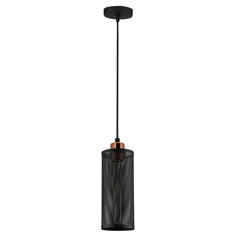 Lampadario una luce stile industriale paralume in metallo nero cm 10x116h