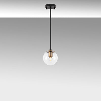 Lampadario una luce in metallo nero paralume a sfera in vetro trasparente cm 15x15x61h