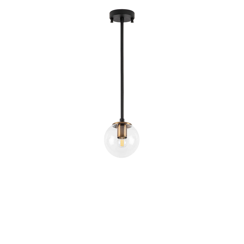 lampadario design a sospensione una luce sta in metallo nero paralume a sfera in vetro trasparente