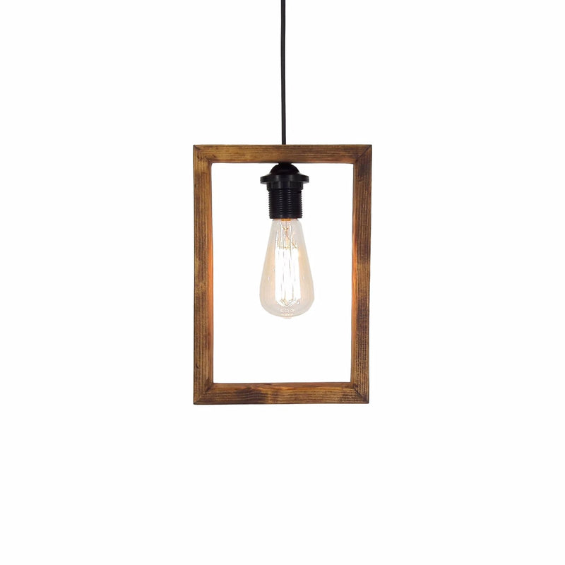 Lampadario una luce moderno in legno massello colore noce cm 20x4x80h