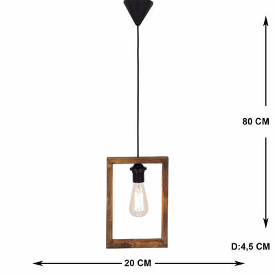 Lampadario una luce moderno in legno massello colore noce cm 20x4x80h