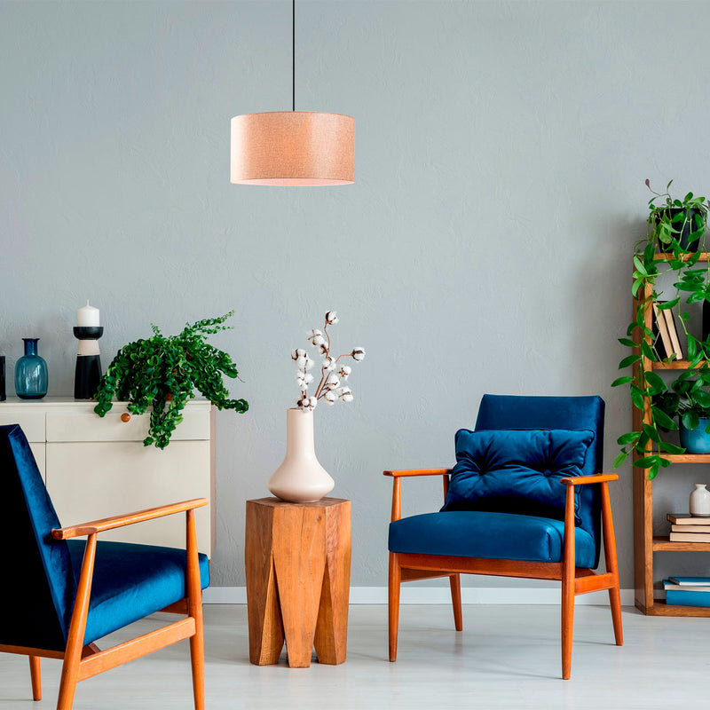 Lampadario zona living una luce moderno paralume in tessuto cm 40x118h