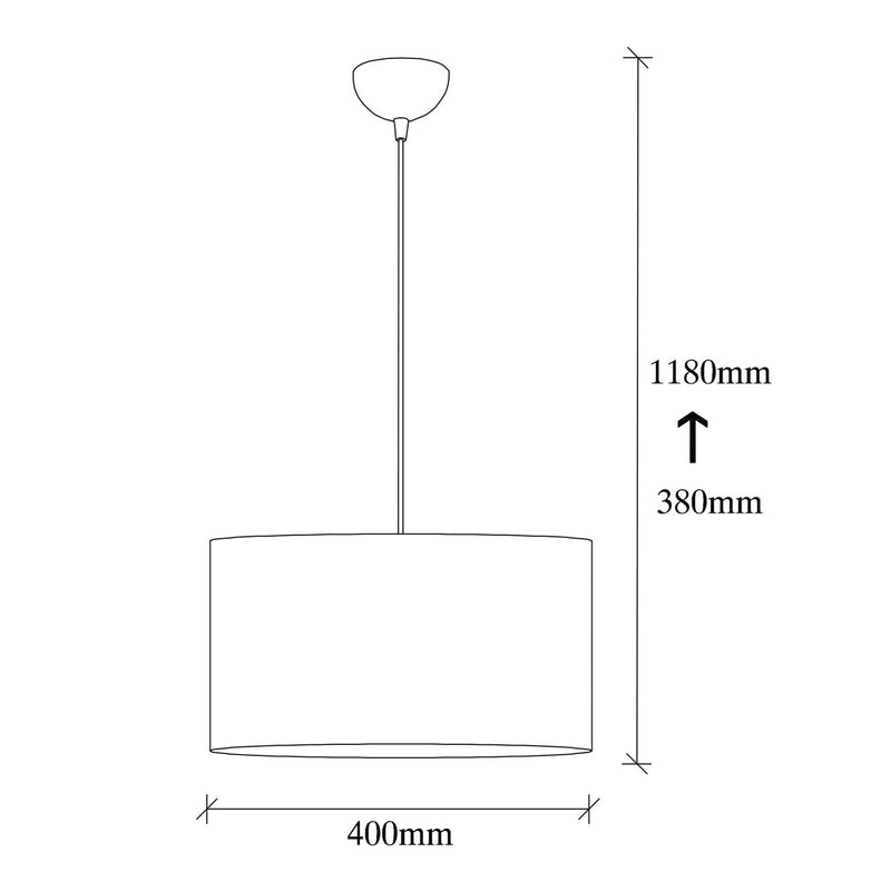 Lampadario zona living una luce moderno paralume in tessuto cm 40x118h