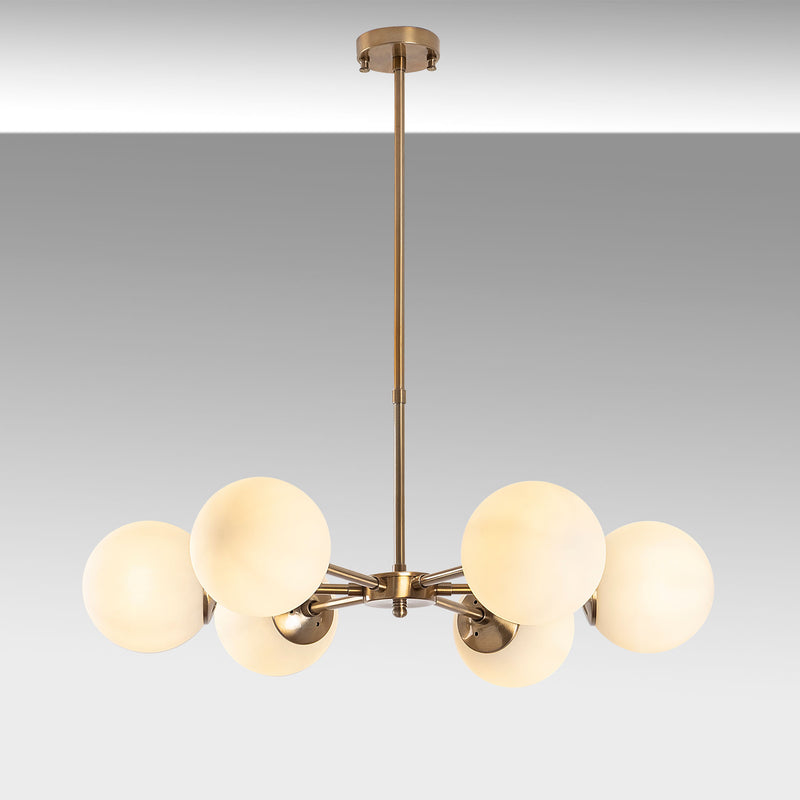 Lampadario moderno regolabile 6 bracci in metallo dorato e vetro cm 73x72h