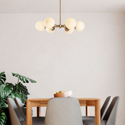 Lampadario moderno regolabile 6 bracci in metallo dorato e vetro cm 73x72h