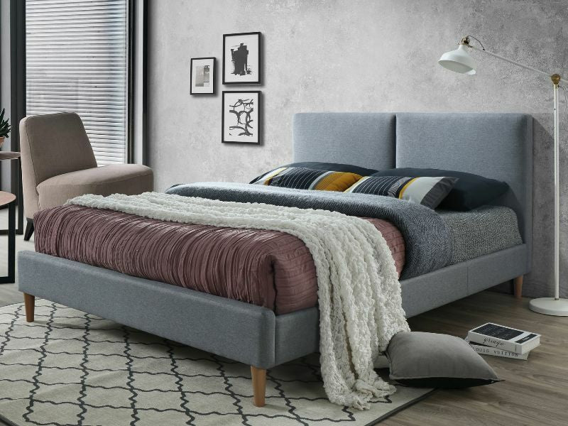 Letto per camera matrimoniale o singola con rivestimento in tessuto grigio - varie misure