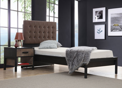 letto singolo moderno in similpelle e legno rovere nero