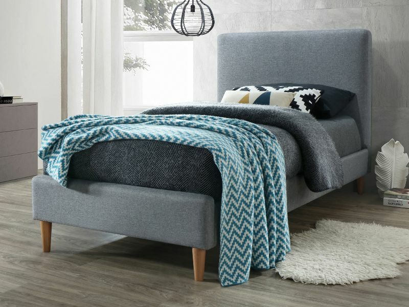 Letto per camera matrimoniale o singola con rivestimento in tessuto grigio - varie misure