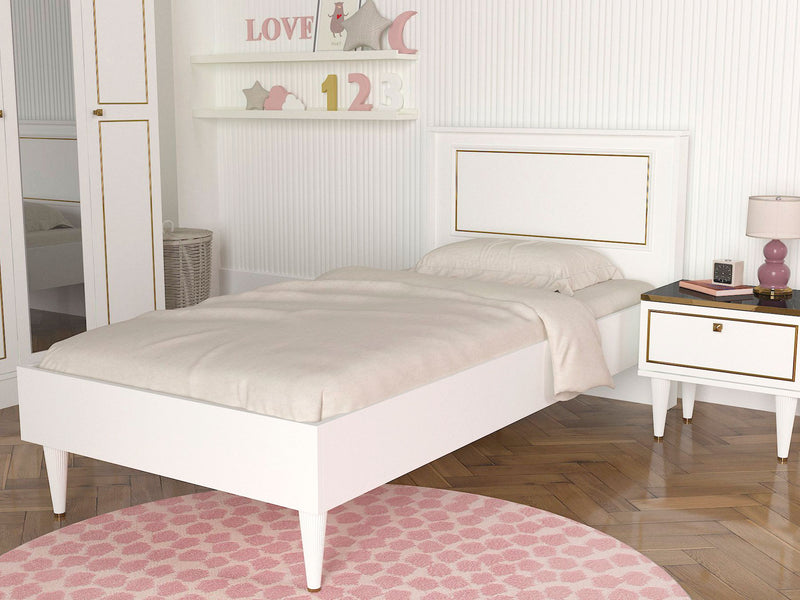Letto singolo stile classico in legno bianco con cornice dorata cm 99x197x91h