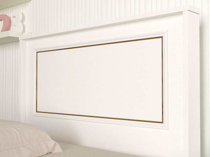 Letto singolo stile classico in legno bianco con cornice dorata cm 99x197x91h