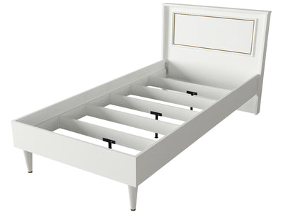 Letto singolo stile classico in legno bianco con cornice dorata cm 99x197x91h