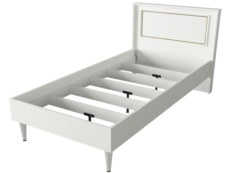 Letto singolo stile classico in legno bianco con cornice dorata cm 99x197x91h