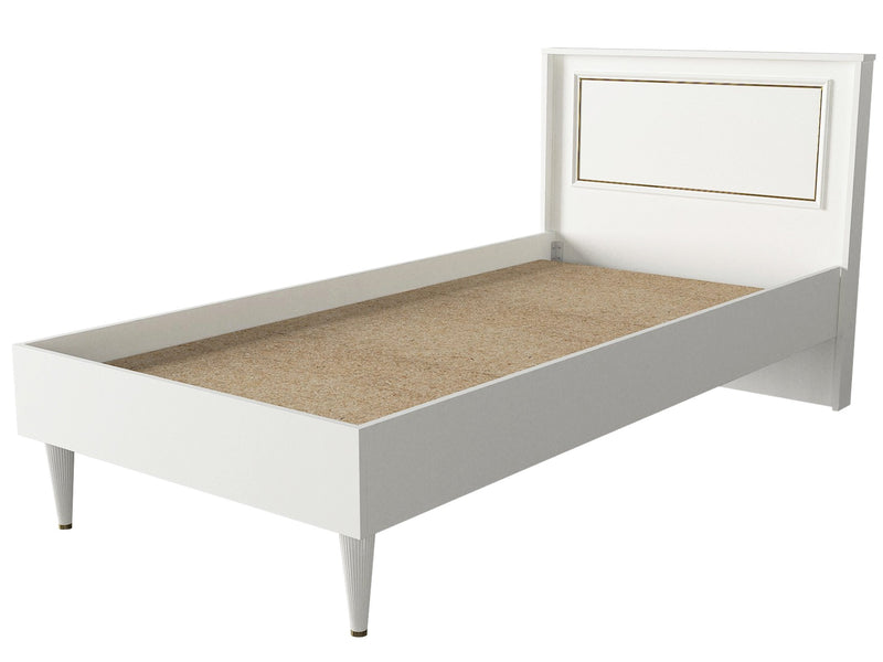 Letto singolo stile classico in legno bianco con cornice dorata cm 99x197x91h