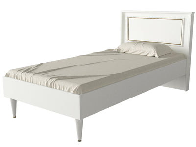 Letto singolo stile classico in legno bianco con cornice dorata cm 99x197x91h