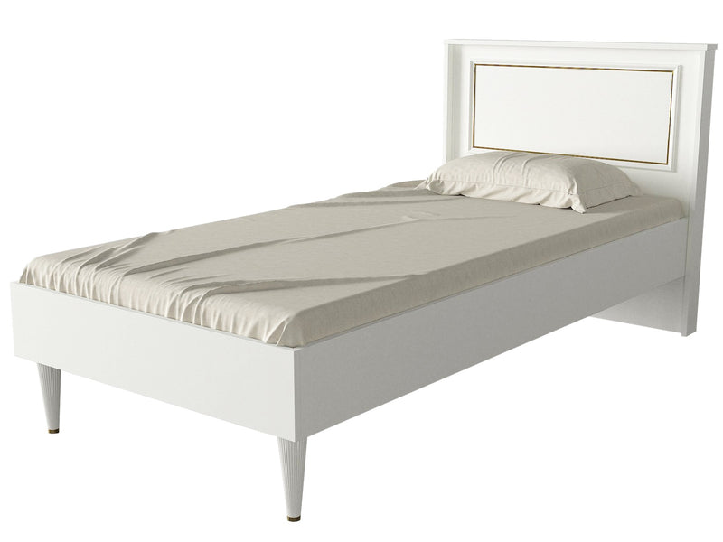 Letto singolo stile classico in legno bianco con cornice dorata cm 99x197x91h