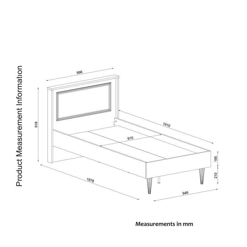Letto singolo stile classico in legno bianco con cornice dorata cm 99x197x91h