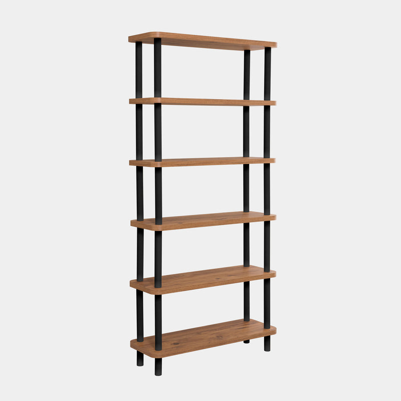 Libreria in legno 6 ripiani scaffale moderno colore naturale e nero cm 80x28x168h