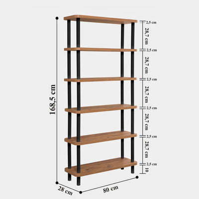 Libreria in legno 6 ripiani scaffale moderno colore naturale e nero cm 80x28x168h