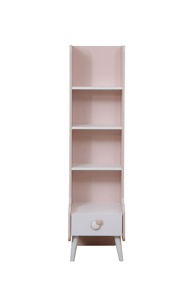 Libreria a colonna con vani e cassetto per cameretta bianco e rosa cm 44x45x165h