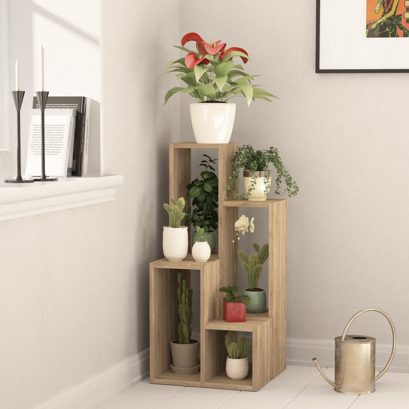 Libreria porta piante a moduli in legno colore rovere chiaro cm 84x40x89h