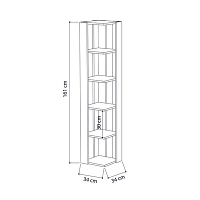 Libreria ad angolo design in legno 5 vani a giorno per casa e ufficio cm 34x34x161h