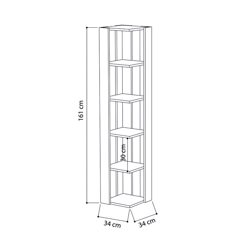 Libreria ad angolo design in legno 5 vani a giorno per casa e ufficio cm 34x34x161h